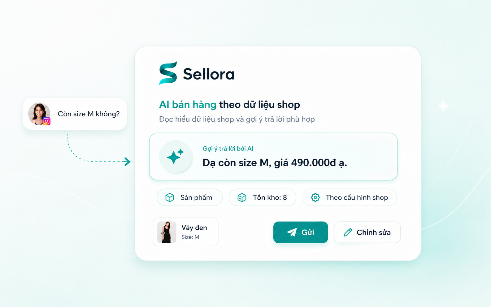 Minh hoạ AI gợi ý trả lời theo dữ liệu shop
